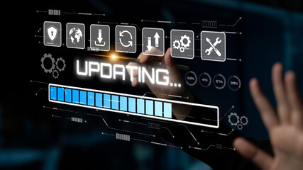 Wall Mural - Knowledge upgrade and software updates support digital skills growth, competitiveness, and continuous learning to stay current with new tech trends. Latch