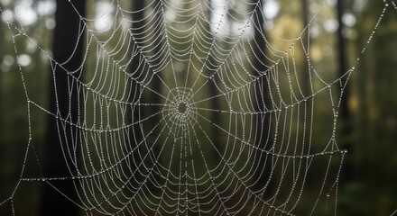 Delicate gossamer strands capture morning dew illuminating a forest's fragile beauty and intricate