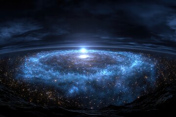 Wall Mural - Vast expanse of a galaxy surrounded by shimmering stars and nebula in the depths of space viewed from a distant perspective in a cosmic landscape