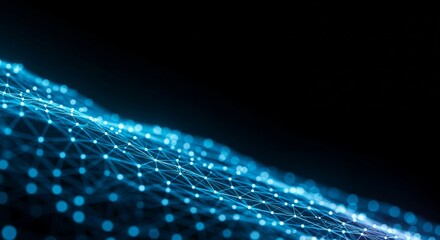 Wall Mural - Abstract Digital Network - Glowing Blue Dots and Lines on Black Background.