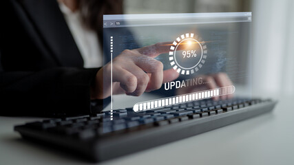 Wall Mural - Knowledge upgrade and software updates support digital skills growth, competitiveness, and continuous learning to stay current with new tech trends. Latch