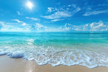 Wall Mural - Breathtaking panorama of a clear sky and inviting ocean waves during a perfect summer vacation by the beach