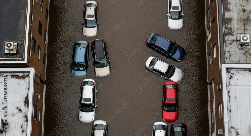 Flooded parking lot with submerged cars highlighting the impact of ...