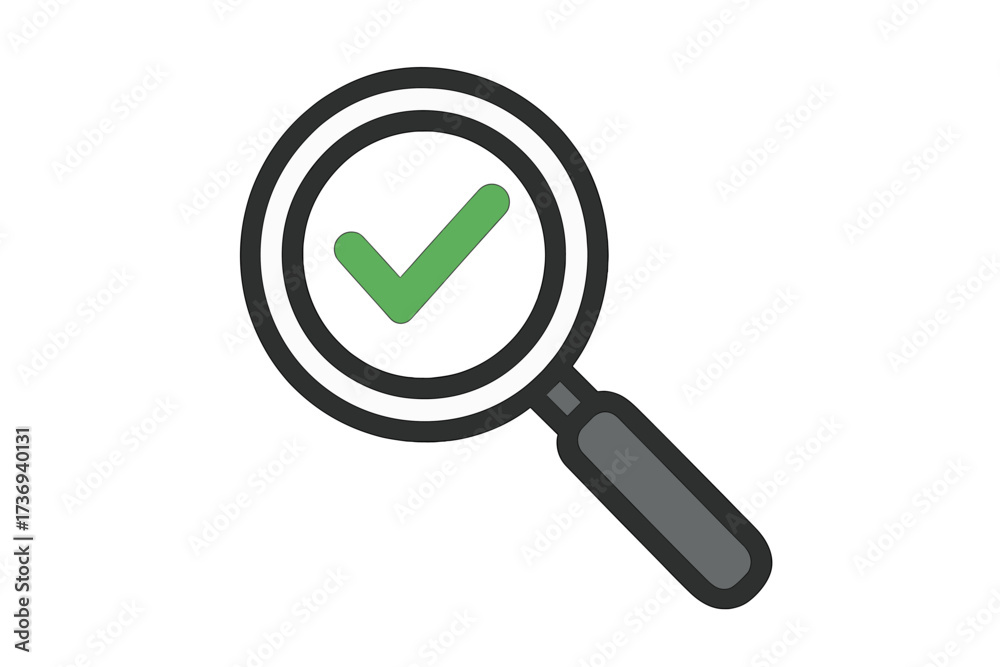 Magnifying Inppection Vector Magnifying glass with green check mark icon. Search success symbol ...