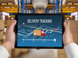 Wall Mural - Delivery tracking system for e-commerce and modish online business to timely goods transportation and delivery