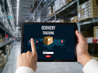 Wall Mural - Delivery tracking system for e-commerce and modish online business to timely goods transportation and delivery