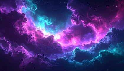 Wall Mural - vibrant cosmic background with a colorful nebula of purple and cyan clouds. this abstract starry nig