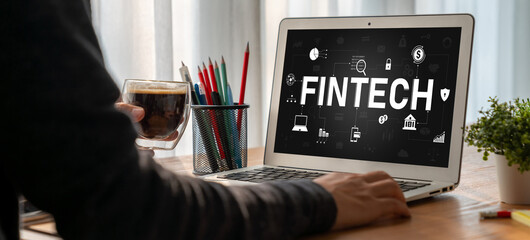 Wall Mural - Fintech financial technology software for modish business to analyze marketing strategy