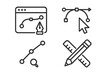 © Harris - Graphic designer tool line icon set. Vector illustration pack with bezier curve, pen tool, selection cursor, pencil, and ruler. Digital drawing for creative process, app and web UI.