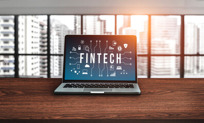 Wall Mural - Fintech financial technology software for modish business to analyze marketing strategy