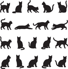 Naklejka na meble Silhouette Serenade: An artistic array of cat silhouettes in various poses, elegantly captured in a monochrome grayscale.