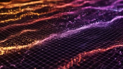 Wavy colorful grid with sparkling lights set against a dark background