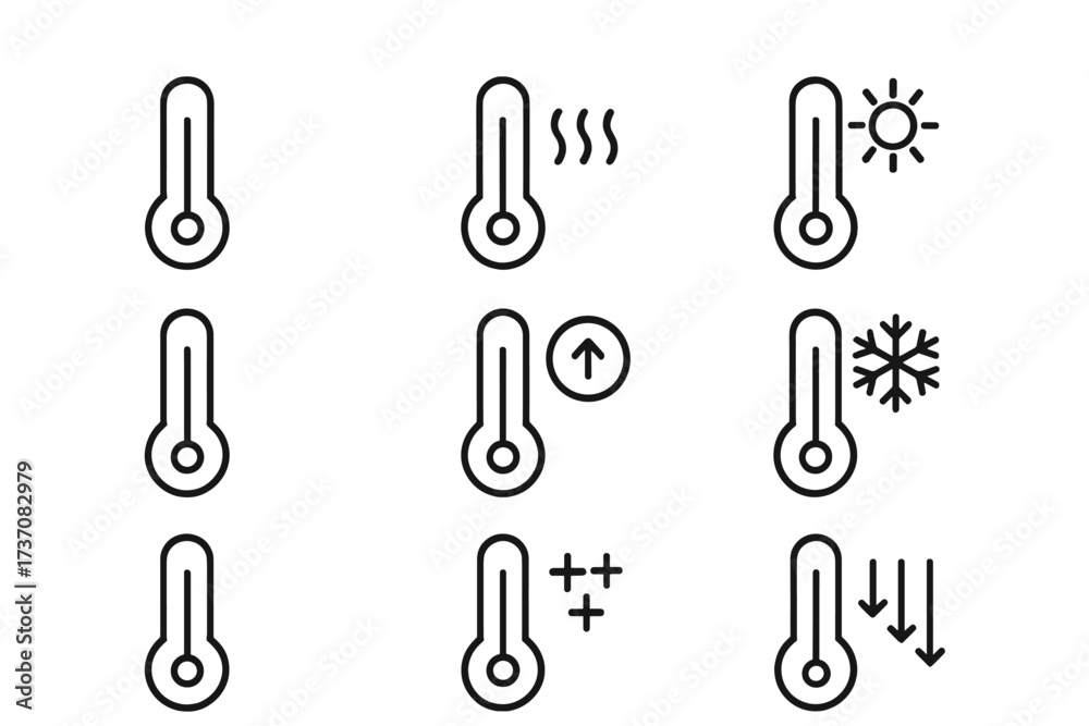 Thermometer line icon set for weather and temperature. Vector ...