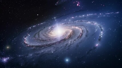 Wall Mural - Vibrant Spiral Galaxy with Bright Center and Sparkling Stars in Deep Space, Astronomical Nebula Beauty and Cosmic Wonder in Dark Background