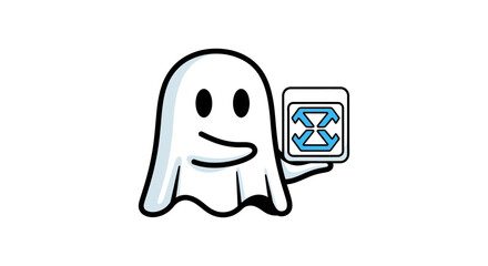 ghost holding data transfer icon symbolizing seamless data migration and efficient file sharing across networks perfect for tech blogs and it solutions