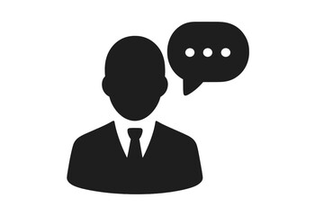 Business person icon with speech bubble, communication symbol, professional user avatar, trendy flat style, modern corporate avatar for website design, app UI, vector illustration