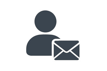 User with envelope icon, communication and messaging symbol, person silhouette with mail, business contact concept, flat style vector for website, app, UI design, isolated on white background