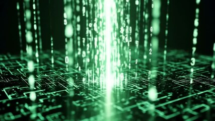 Futuristic digital matrix code rain background animation, technology concept backdrop