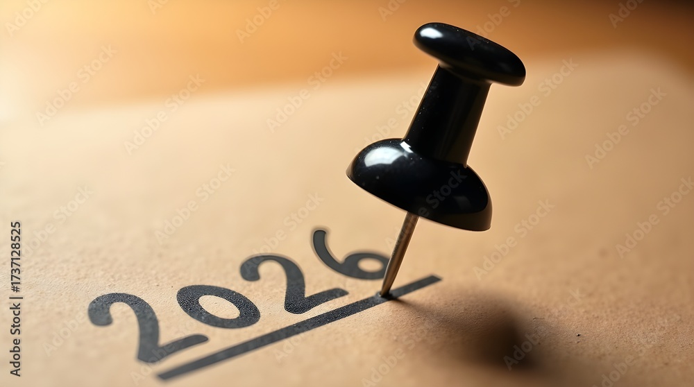 The Year 2026 is marked on the brown paper with a black pin. Stock ...