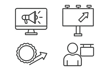advertisement web icons in line style. advertising, marketing, billboard, and brand icon collection.