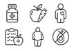 © Grace - Nutrition and diet line icon set. Concepts of healthy eating, vitamins, weight loss, obesity, heart health and treatment. Vector symbols for web, wellness and lifestyle.