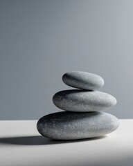 Wall Mural - Minimalist Stone Stack Display on Simple Gray Background