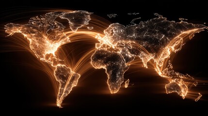 Wall Mural - Glowing World Map with Interconnected Data Points in High Fidelity