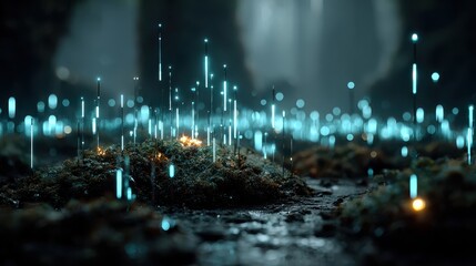 Wall Mural - Futuristic Visualization of Quantum Computing Concepts and Elements