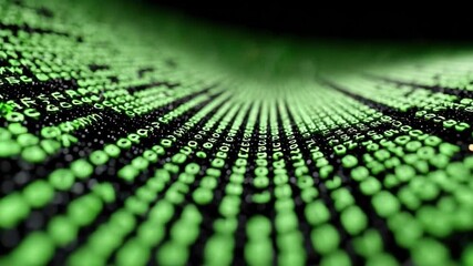 Abstract Green Computer Code Matrix on Black Background with Selective Focus