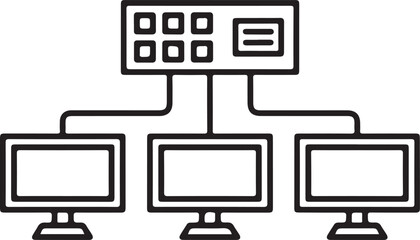 Simple network diagram showing computers connected to a central hub or switch