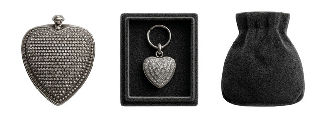 Elegant Silver Heart Jewelry Pendant and Gift Box with Black Pouch