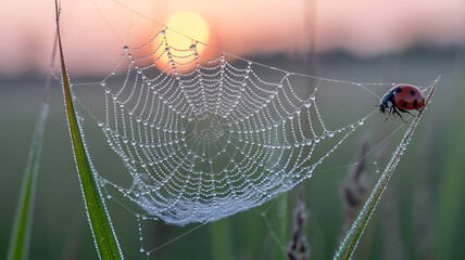 spider web with dew drops
