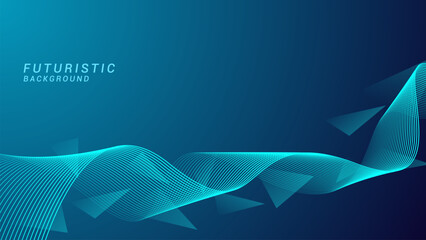 abstract dynamic glowing line waves on a dark blue background. futuristic technology background desi