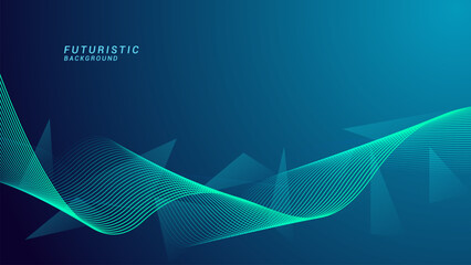 Wall Mural - Abstract dynamic glowing line waves on a dark blue background. Futuristic technology background design template