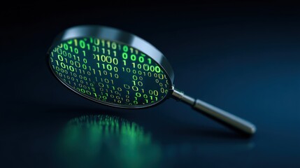 Magnifying glass with binary code