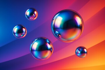 Wall Mural - Colorful abstract spheres floating on a gradient light background with creative glossy reflections and smooth transitions of vibrant tones. Ai generative