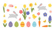 © Nadia - A delightful collection of charming easter elements including cute bunnies and colorful eggs.