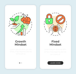 Wall Mural - Self management skills onboarding mobile app screen. Mindset improvement. Walkthrough 2 steps editable graphic instructions with linear concepts. UI, UX, GUI. Montserrat SemiBold, Regular fonts used