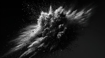 Wall Mural - Explosion of dust particles in a dynamic and abstract black and white shot.