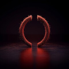 Wall Mural - Intriguing red textured open circle glowing brightly on a dark reflective surface, ideal for modern technology or conceptual themes.