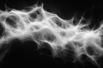 Wall Mural - Captivating white glowing intricate web pattern against a deep black background, ideal for modern technology, science, or mystical design themes.