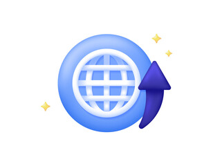 illustration of a web symbol with an upward arrow. website development concept. browser upgrades and updates. optimization. 3D style design. elements. white background