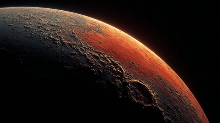 Wall Mural - A close up of a red planet with a dark background