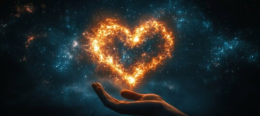 Wall Mural - Cosmic Compassion A Hand Holding Stars, Sparking Love and Hope in the Darkest of Nights