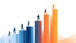 © sungedi - Depiction of individuals ascending a series of graded rectangular blocks, symbolizing progress and achievement, with a color gradient shifting from cool blues to warm oranges and yellows, against a...