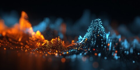 Wall Mural - Abstract Digital Visualization of Data Patterns and Graphs with Blue and Orange Highlights in a Futuristic Style