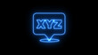 © MdSumon - Blue neon glowing XYZ text in a modern speech bubble location pin symbol icon on a dark black background, representing technology and digital communication and abstract concept