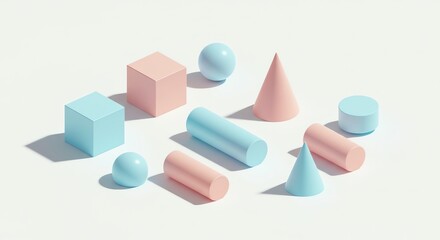 Geometric shapes arranged on white surface