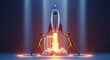 © Tri - Abstract figures collaborate on a powerful rocket launch, symbolizing a new business startup, project innovation, and the strategic push towards future success