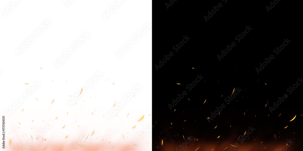 Fiery sparks and embers rising PNG. Dynamic fire overlay effect. Stock ...